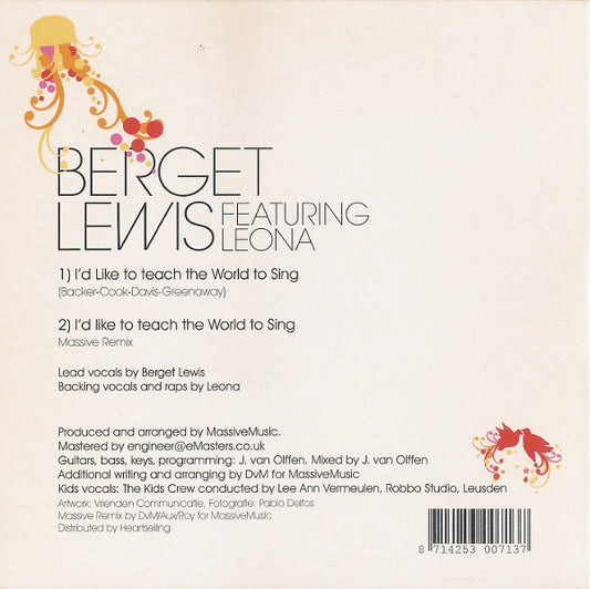 Berget Lewis Featuring Leona (2) : I'd Like To Teach The World To Sing (CD, Single)