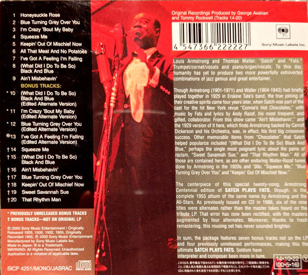 Louis Armstrong And His All-Stars : Satch Plays Fats: A Tribute To The Immortal Fats Waller By Louis Armstrong And His All-Stars (CD, Album, Ltd, RE, RM)