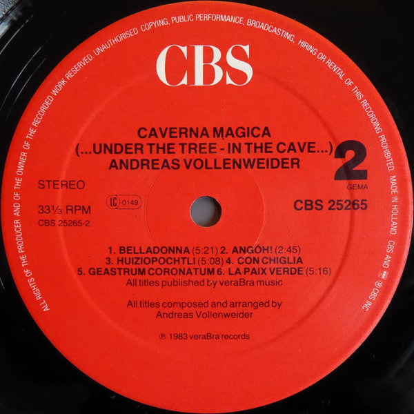 Andreas Vollenweider : Caverna Magica (...Under The Tree - In The Cave...) (LP, Album, RE, Hal)