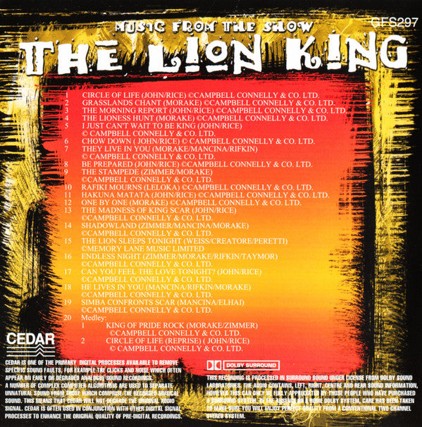The Stage Door Orchestra : Music From The Show "The Lion King" (CD, Album, Dol)