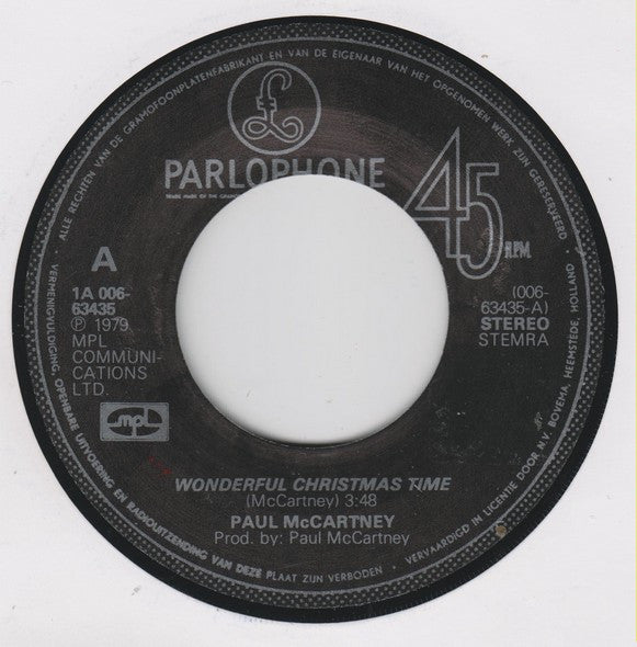 Paul McCartney : Wonderful Christmastime (7", Single)