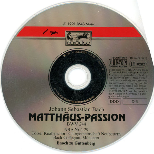 Johann Sebastian Bach - Enoch zu Guttenberg, Hermann Prey, Claes-Håkan Ahnsjö, Christoph Dobmeier, Thomas Hamberger, Anton Scharinger, Margaret Marshall, Bach-Collegium München, Tölzer Knabenchor, Chorgemeinschaft Neubeuern : Matthäus-Passion, BWV 244 (CD, Ltd)