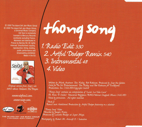 Sisqo : Thong Song (CD, Single, Enh)