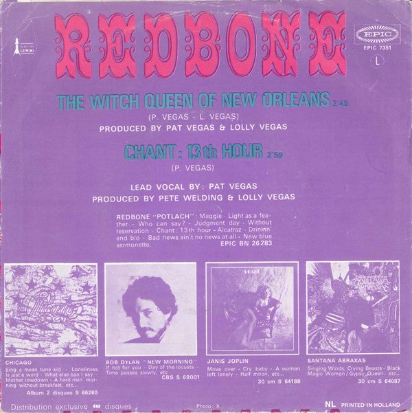 Redbone : The Witch Queen Of New Orleans (7", Single)