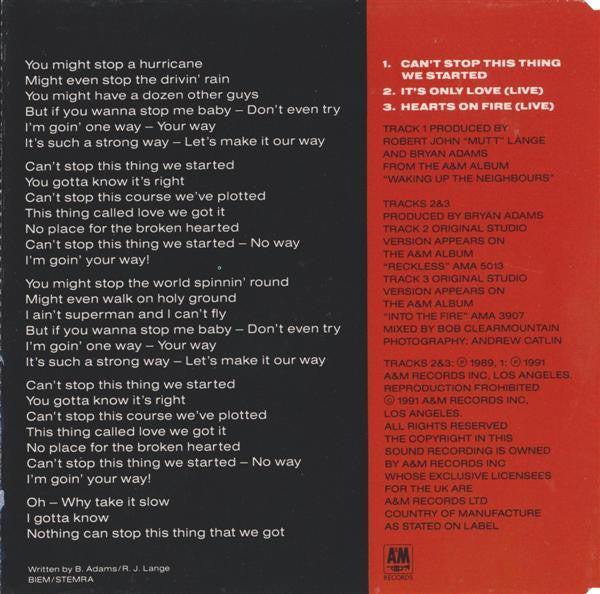 Bryan Adams : Can't Stop This Thing We Started (CD, Maxi)