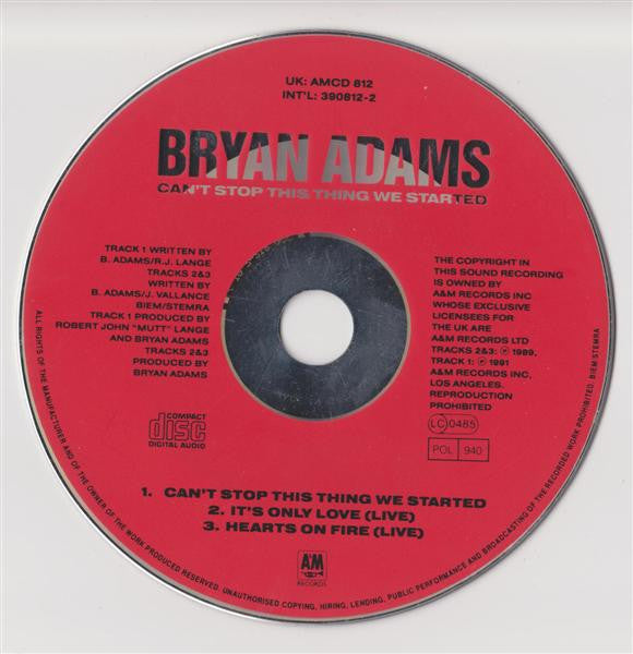 Bryan Adams : Can't Stop This Thing We Started (CD, Maxi)
