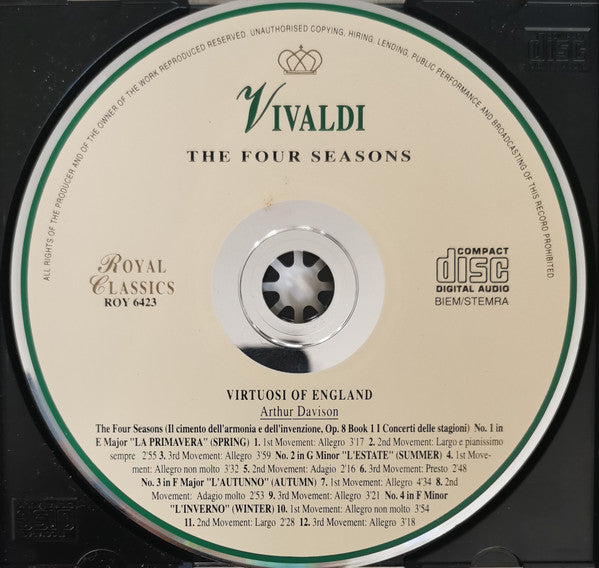 Antonio Vivaldi - The Virtuosi Of England, Arthur Davison : The Four Seasons (CD, Album)