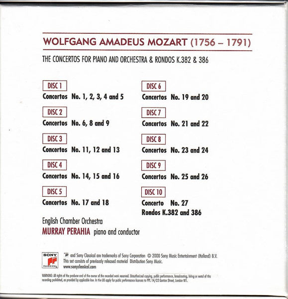 Wolfgang Amadeus Mozart - English Chamber Orchestra, Murray Perahia : The Piano Concertos & Rondos K.382 & 386 (10xCD, Comp + Box)