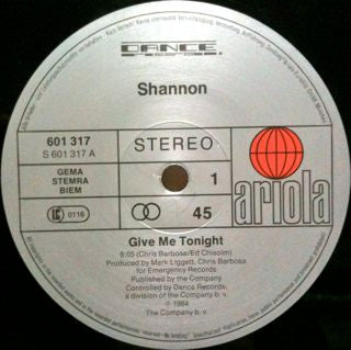 Shannon : Give Me Tonight (12", Maxi)