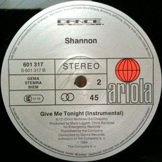 Shannon : Give Me Tonight (12", Maxi)