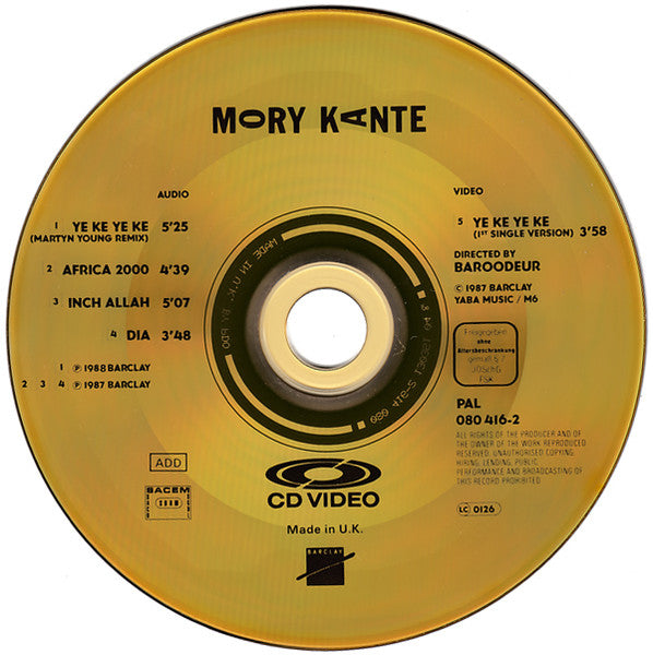 Mory Kanté : Yé Ké Yé Ké (CDV, 5", Single, PAL)