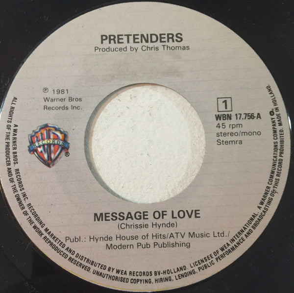 The Pretenders : Message Of Love (7", Single)