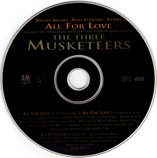 Bryan Adams, Rod Stewart, Sting : All For Love (CD, Single)