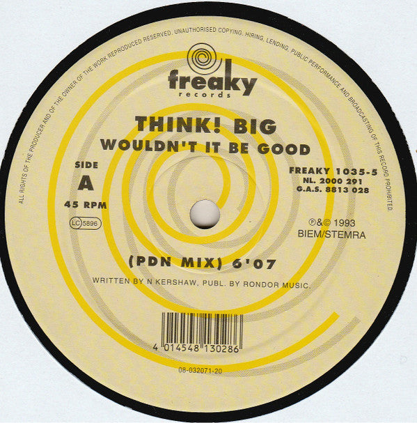 Think! Big : Wouldn't It Be Good (12")
