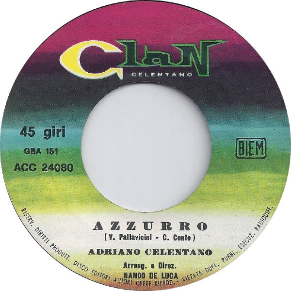 Adriano Celentano : Azzurro (7", Single)