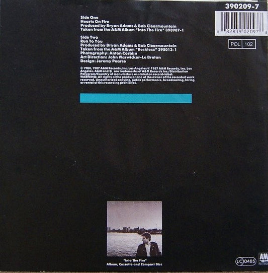 Bryan Adams : Hearts On Fire (7", Single)