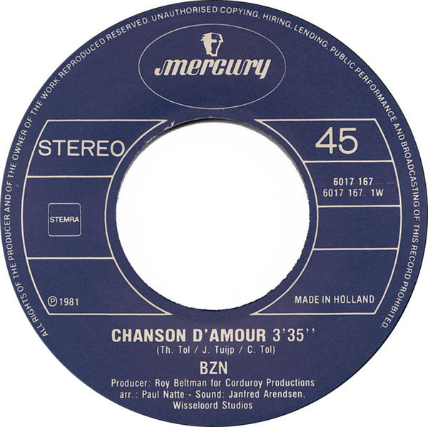 BZN : Chanson D'Amour (7", Single)