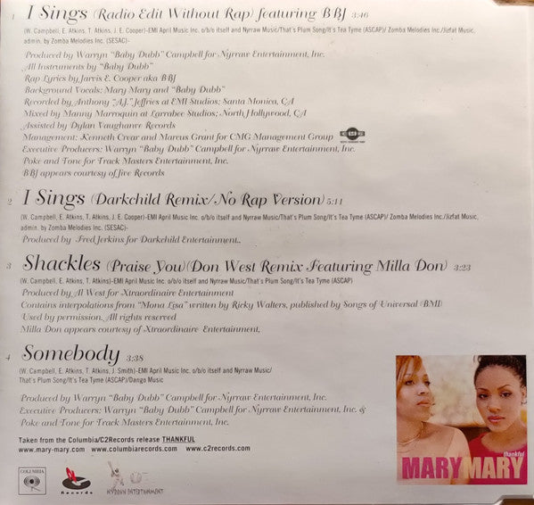 Mary Mary Featuring B.B. Jay : I Sings (CD, Maxi)