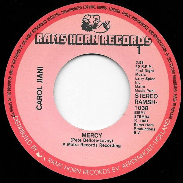 Carol Jiani : Mercy (7", Single)