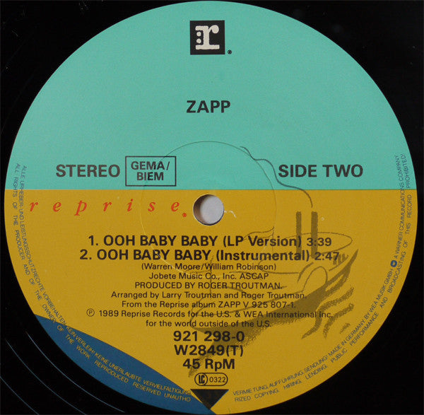 Zapp : Ooh Baby Baby (12", Maxi)