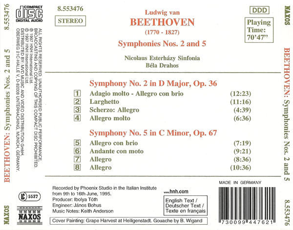 Ludwig van Beethoven / Nicolaus Esterházy Sinfonia / Bela Drahos : Symphonies Nos. 2 And 5 (CD)