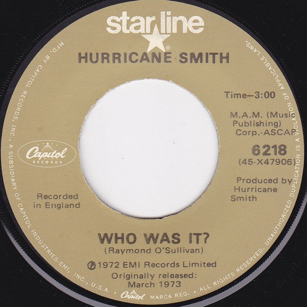 Hurricane Smith : Oh, Babe, What Would You Say? (7", Single, Mono)