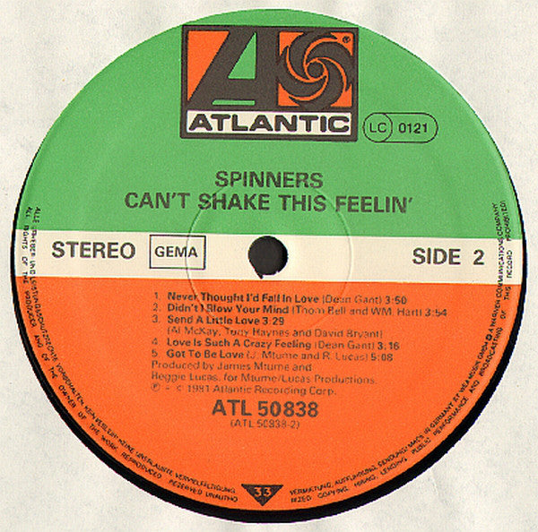 Spinners : Can't Shake This Feelin' (LP, Album)