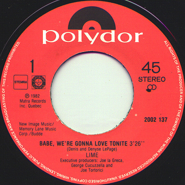 Lime (2) : Babe, We're Gonna Love Tonite (7")