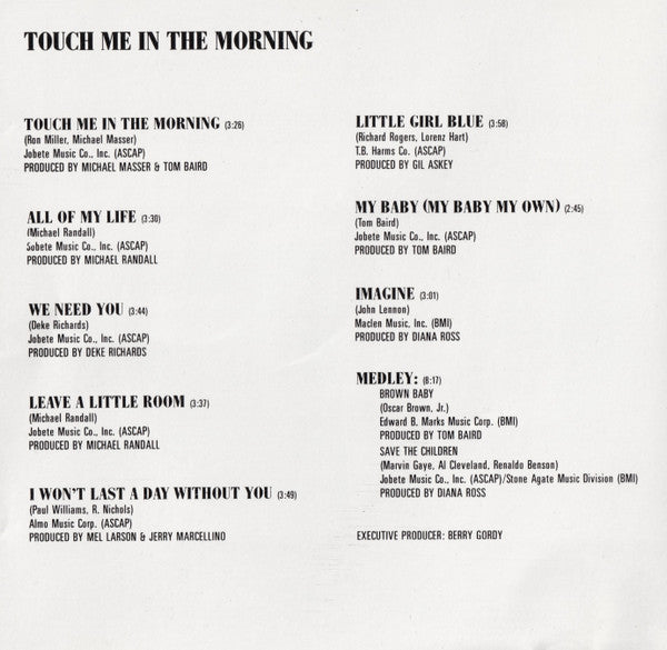 Diana Ross : Touch Me In The Morning / Baby It's Me (CD, Comp, RM)