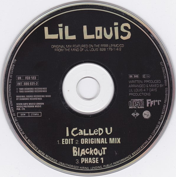 Lil' Louis & The World : I Called U (But You Weren't There) (CD, Single, PDO)