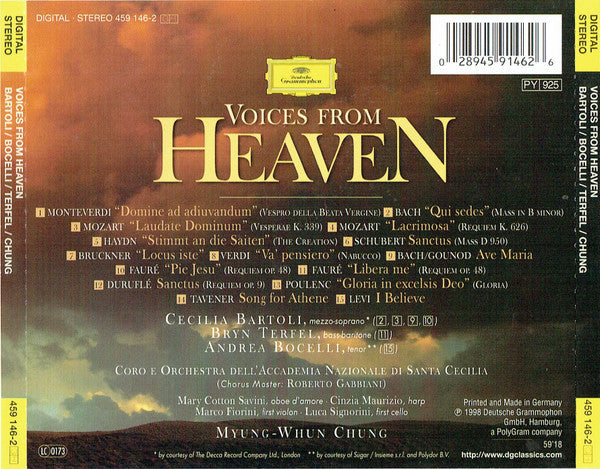 Cecilia Bartoli, Andrea Bocelli, Bryn Terfel, Coro dell'Accademia Nazionale di Santa Cecilia E Orchestra dell'Accademia Nazionale di Santa Cecilia, Myung-Whun Chung : Voices From Heaven (CD, Album)