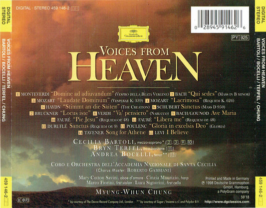 Cecilia Bartoli, Andrea Bocelli, Bryn Terfel, Coro dell'Accademia Nazionale di Santa Cecilia E Orchestra dell'Accademia Nazionale di Santa Cecilia, Myung-Whun Chung : Voices From Heaven (CD, Album)