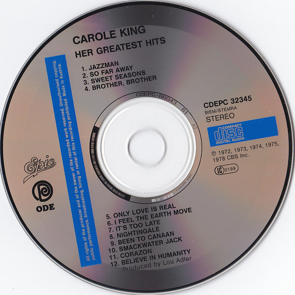 Carole King : Her Greatest Hits (CD, Comp, RE)