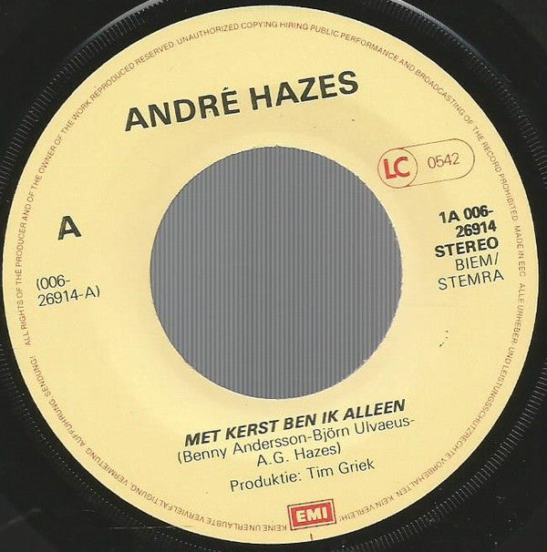 André Hazes : Met Kerst Ben Ik Alleen (7", Single)