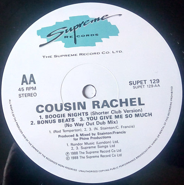 Cousin Rachel : Boogie Nights (12")