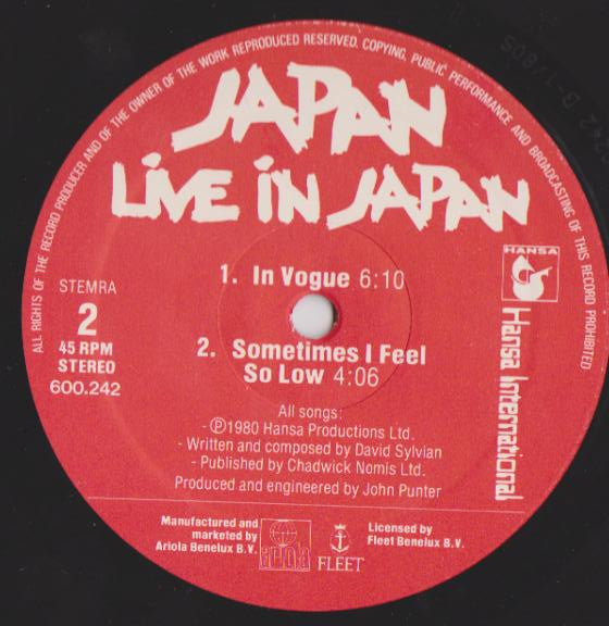 Japan : Live In Japan (12", EP, Son)