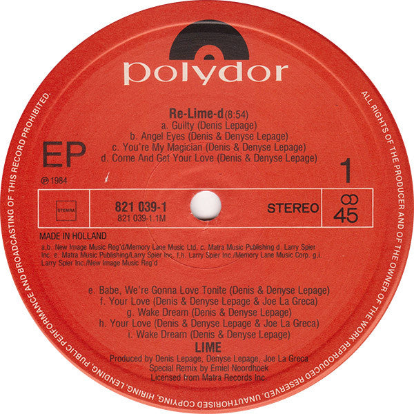 Lime (2) : Re-Lime-d / Angel Eyes (Dub Mix) (12", EP)