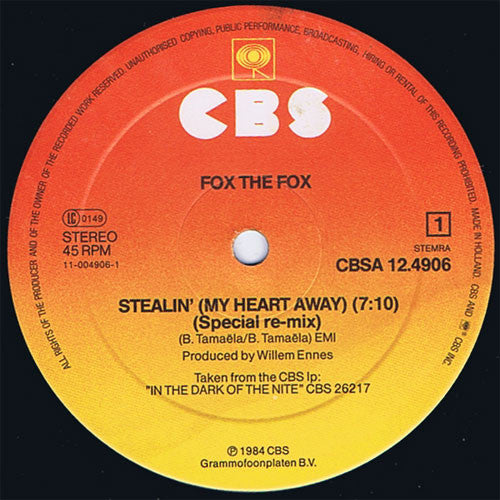 Fox The Fox : Stealin' (My Heart Away) (Special Re-Mix) (12", Maxi)