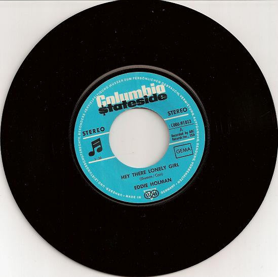 Eddie Holman : Hey There Lonely Girl / It's All In The Game (7", Single)