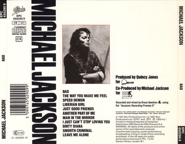 Michael Jackson : Bad (CD, Album, Pic)