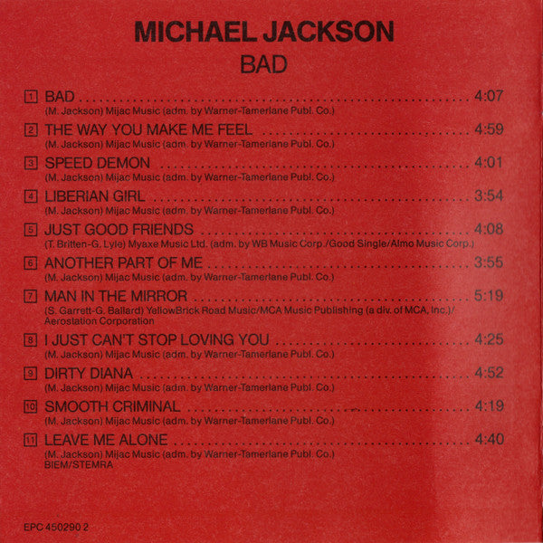 Michael Jackson : Bad (CD, Album, Pic)