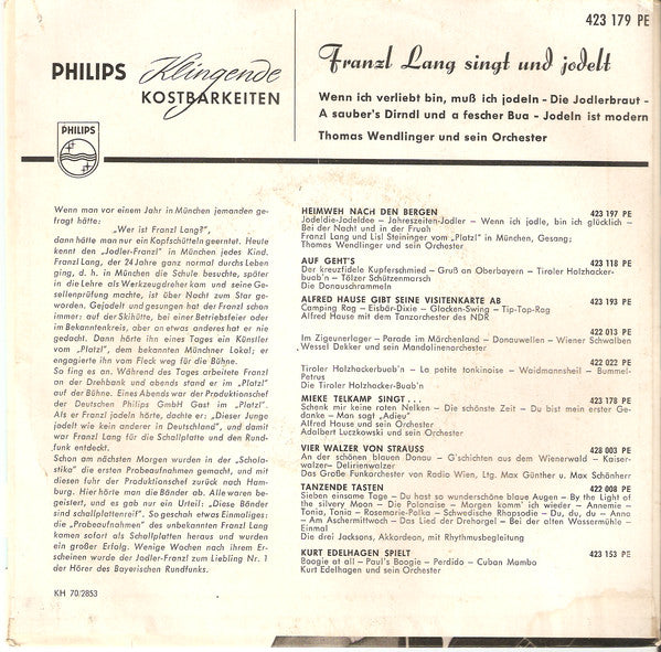 Franzl Lang : Franzl Lang Singt Und Jodelt (7", EP, Mono)
