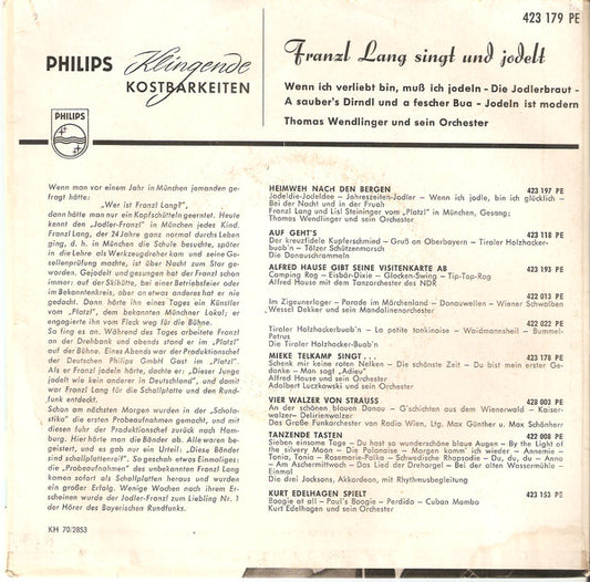Franzl Lang : Franzl Lang Singt Und Jodelt (7", EP, Mono)