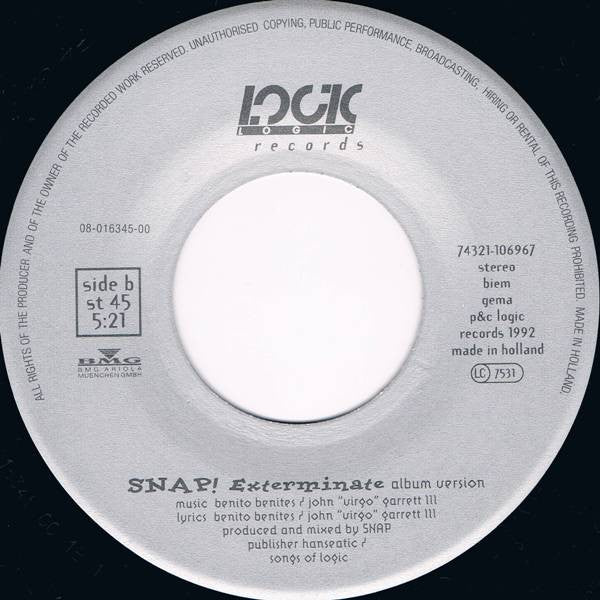Snap! Featuring Niki Haris : Exterminate! (7", Single)