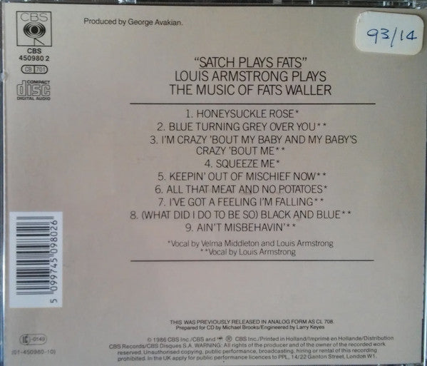 Louis Armstrong And His All-Stars : Satch Plays Fats (CD, Album, RE, RM)