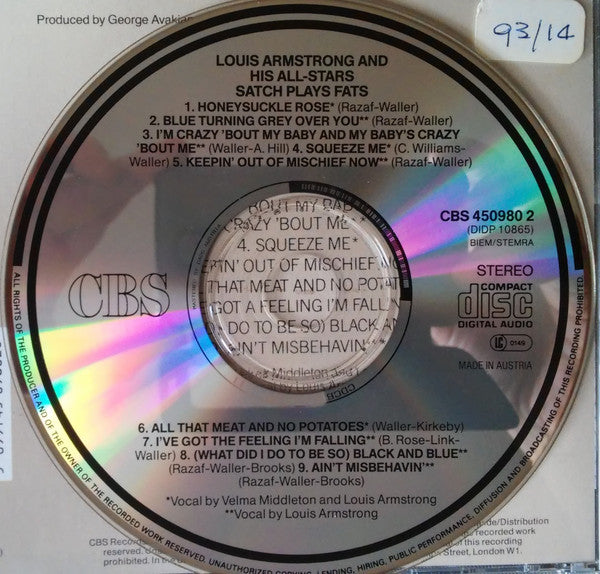 Louis Armstrong And His All-Stars : Satch Plays Fats (CD, Album, RE, RM)