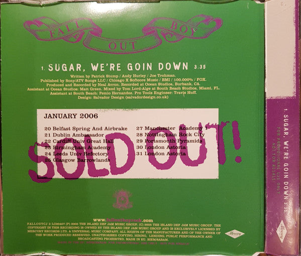 Fall Out Boy : Sugar, We're Goin Down (CD, Single, Promo)