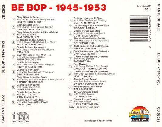 Various : Be Bop - 1945-1953 (CD, Comp)