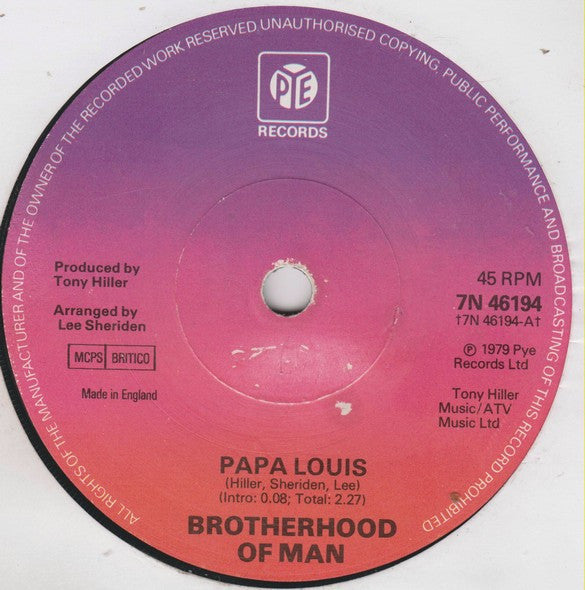 Brotherhood Of Man : Papa Louis (7", Single, Sol)