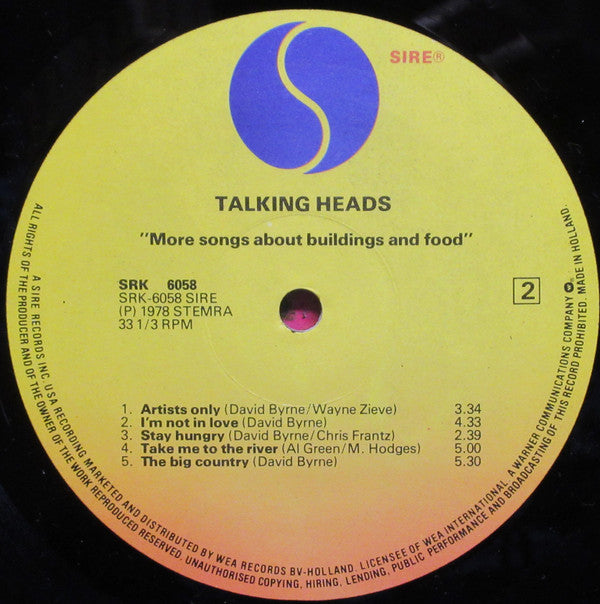 Talking Heads : More Songs About Buildings And Food (LP, Album)